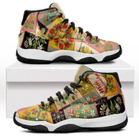 Mele Kalikimaka Hawaii Christmas Sneakers J11 Melemele Mama Seamless Floral Motif - Polynesian Pride