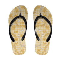 Melemele Aloha Hawaii Flip Flops Plumeria Lei With Palaka Motif - Polynesian Pride