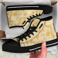 Melemele Aloha Hawaii High Top Shoes Plumeria Lei With Palaka Motif - Polynesian Pride