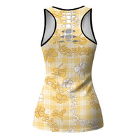 Melemele Aloha Hawaii Hollow Tank Top Plumeria Lei With Palaka Motif LT14 - Polynesian Pride