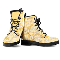 Melemele Aloha Hawaii Leather Boots Plumeria Lei With Palaka Motif - Polynesian Pride