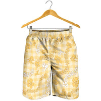 Melemele Aloha Hawaii Shorts for Men Plumeria Lei With Palaka Motif LT14 - Polynesian Pride