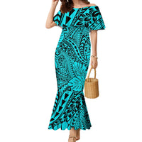 Hawaii Couples Matching Mermaid Dress and Hawaiian Shirt Turquoise Polynesian Tribal Art LT14 - Polynesian Pride