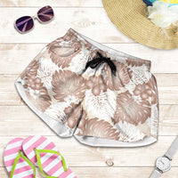 Mocha Mousse Aloha Hawaii Shorts for Women Monstera Hibiscus Plumeria Seamless Vibes - Polynesian Pride