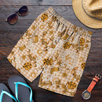 Mokihana Maile Ilima Leis Paniolo Palaka Shorts for Men Hawaiian Kula Spirit LT9 Gold - Polynesian Pride