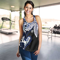 Monstera Plumeria Flowers Blue Women Racerback Tank Polynesian Pattern LT01 - Polynesian Pride