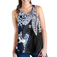 Monstera Plumeria Flowers Blue Women Racerback Tank Polynesian Pattern LT01 - Polynesian Pride