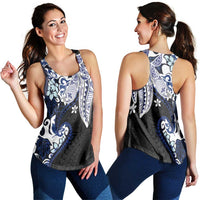 Monstera Plumeria Flowers Blue Women Racerback Tank Polynesian Pattern LT01 - Polynesian Pride