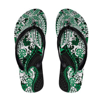 Monstera Plumeria Flowers Green Flip Flops Polynesian Pattern LT01 Green - Polynesian Pride