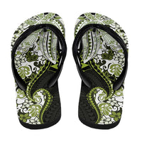 Monstera Plumeria Flowers Olive Green Flip Flops Polynesian Pattern LT01 - Polynesian Pride