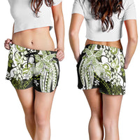 Monstera Plumeria Flowers Olive Green Shorts for Women Polynesian Pattern LT01 - Polynesian Pride