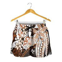 Monstera Plumeria Flowers Orange Shorts for Women Polynesian Pattern LT01 - Polynesian Pride