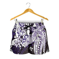 Monstera Plumeria Flowers Purple Shorts for Women Polynesian Pattern LT01 - Polynesian Pride