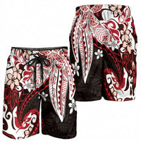 Monstera Plumeria Flowers Red Shorts for Men Polynesian Pattern LT01 - Polynesian Pride