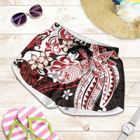 Monstera Plumeria Flowers Red Shorts for Women Polynesian Pattern LT01 Red - Polynesian Pride