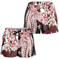 Monstera Plumeria Flowers Red Shorts for Women Polynesian Pattern LT01 - Polynesian Pride
