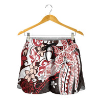 Monstera Plumeria Flowers Red Shorts for Women Polynesian Pattern LT01 - Polynesian Pride