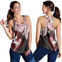 Monstera Plumeria Flowers Red Women Racerback Tank Polynesian Pattern LT01 - Polynesian Pride