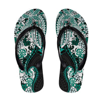 Monstera Plumeria Flowers Teal Flip Flops Polynesian Pattern LT01 Teal - Polynesian Pride