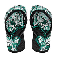 Monstera Plumeria Flowers Teal Flip Flops Polynesian Pattern LT01 - Polynesian Pride