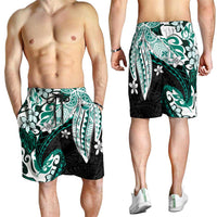 Monstera Plumeria Flowers Teal Shorts for Men Polynesian Pattern LT01 - Polynesian Pride