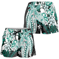 Monstera Plumeria Flowers Teal Shorts for Women Polynesian Pattern LT01 - Polynesian Pride