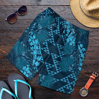 Naval Night Aloha Hawaii Shorts for Men Hawaiian Kakau Ohia Lehua Lei LT14 Blue - Polynesian Pride