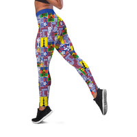 New Caledonia Joyeux Noel Leggings Pacific Patchwork Xmas Vibes LT9 Blue - Polynesian Pride
