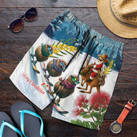 New Zealand and Australia Merry Christmas Shorts for Men Kiwi Birds Skiing and Koala Santa Riding Kangaroo