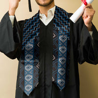New Zealand Aotearoa Graduation Stole Blue Poutama With Taniko Pattern LT05 - Polynesian Pride