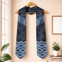 New Zealand Aotearoa Graduation Stole Blue Taniko Art Maori Pattern LT05 One Size Blue - Polynesian Pride