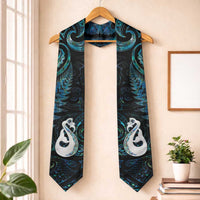 New Zealand Aotearoa Graduation Stole Maori Manaia Paua Shell Glitter Turquoise LT05 One Size Turquoise - Polynesian Pride