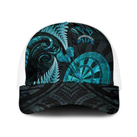 New Zealand Darts Baseball Net Cap Happiness Is A Tight Threesome Maori Paua Shell LT14 One Size White Turquoise - Polynesian Pride