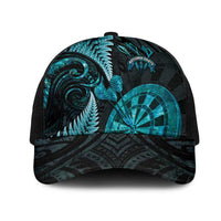 New Zealand Darts Mesh Trucker Cap Happiness Is A Tight Threesome Maori Paua Shell LT14 One Size Black Turquoise - Polynesian Pride
