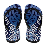 New Zealand Flip Flops Aotearoa Kowhaiwhai Mix Taniko Art - Blue - Polynesian Pride