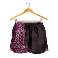 New Zealand Hammerhead Shark Shorts for Women Maori Haehae Mangopare Pink - Polynesian Pride