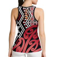 New Zealand Hollow Tank Top Aotearoa Kowhaiwhai Mix Taniko Art - Red LT14 - Polynesian Pride