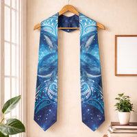New Zealand Humpback Whale Matariki Graduation Stole Maori New Year Taniko Niho Taniwha LT14 One Size Blue - Polynesian Pride
