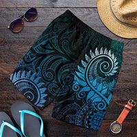 New Zealand Maori Koru Fern Shorts for Men Spiral Polynesian Style Aqua Gradient LT05 Aqua - Polynesian Pride