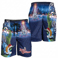 New Zealand Merry Christmas Shorts for Men Maori Tribal Pattern with Xmas Tui Bird