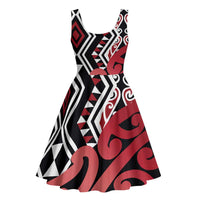 New Zealand Midi Dress Aotearoa Kowhaiwhai Mix Taniko Art - Red LT14 - Polynesian Pride