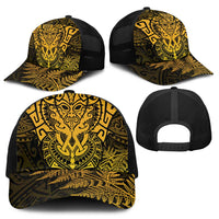 New Zealand Rugby All Gold Baseball Net Cap Silver Fern All Black Mix Ta Moko - Polynesian Pride