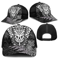 New Zealand Rugby All White Baseball Net Cap Silver Fern All Black Mix Ta Moko - Polynesian Pride