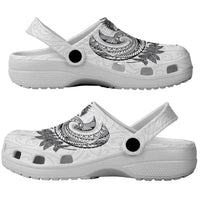 New Zealand Sea Animals with Maori Tribal Tattoo Clogs Shoes Shark Manta Ray with Silver Fern White