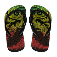 New Zealand Sea Animals with Maori Tribal Tattoo Flip Flops Shark Manta Ray with Silver Fern Reggae