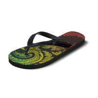 New Zealand Sea Animals with Maori Tribal Tattoo Flip Flops Shark Manta Ray with Silver Fern Reggae