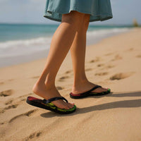 New Zealand Sea Animals with Maori Tribal Tattoo Flip Flops Shark Manta Ray with Silver Fern Reggae