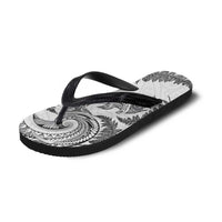 New Zealand Sea Animals with Maori Tribal Tattoo Flip Flops Shark Manta Ray with Silver Fern White