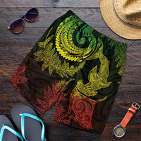 New Zealand Sea Animals with Maori Tribal Tattoo Shorts for Men Shark Manta Ray with Silver Fern Reggae