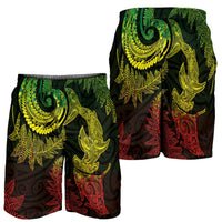 New Zealand Sea Animals with Maori Tribal Tattoo Shorts for Men Shark Manta Ray with Silver Fern Reggae